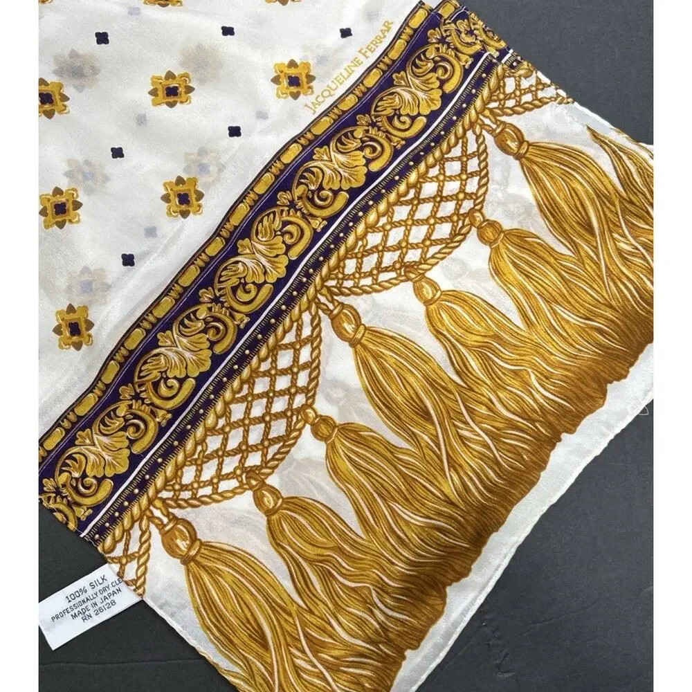 Jaquiline Ferrar Silk Scarf Ivory Gold Print 11/52